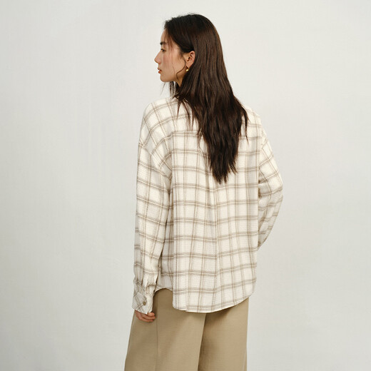 Sudian (WHiteALLUSION) retro plaid long-sleeved shirt 2026 spring new style relaxed casual off-shoulder loose commuting top 5928