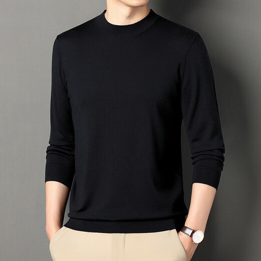 Jiumuwang men's wool sweater solid color half turtleneck thin pullover knitted base warm sweater burgundy M