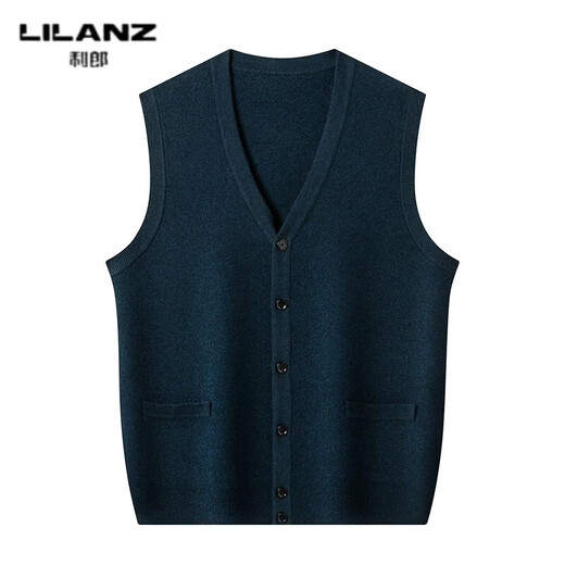 LILANZ autumn and winter men's pure wool cardigan thickened warm sweater sleeveless vest v-neck high-end daddy wool dark gray d022 thickened XL