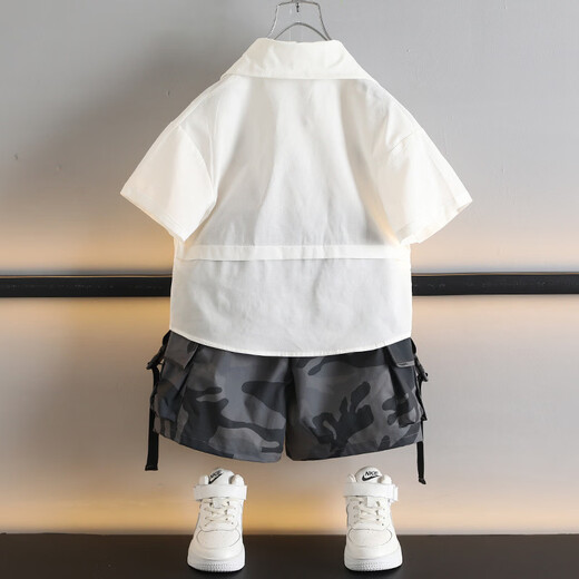 Ultraman boys summer letter short-sleeved shirt set 2025 new medium and large children summer children's medium pants boys two-piece set white 90 cm