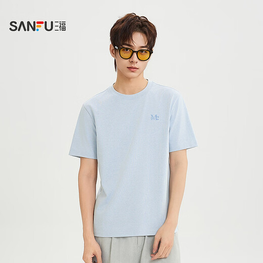 SANFU 2026 Summer Men's Solid Color Letter Short T-Shirt Urban Fashion Heavy Loose Top 522281 Light Pink M