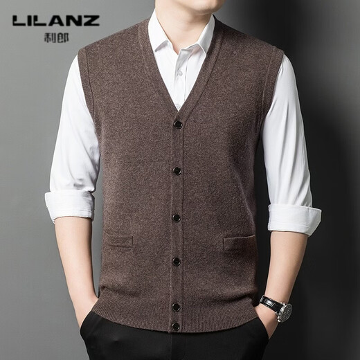 LILANZ autumn and winter men's pure wool cardigan thickened warm sweater sleeveless vest v-neck high-end daddy wool dark gray d022 thickened XL