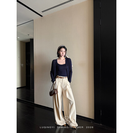 Lu Qingyi original and shy skin-friendly Lyocell knitted cardigan women's spring retro cable hollow camisole navy cardigan S suspender to wear for photos