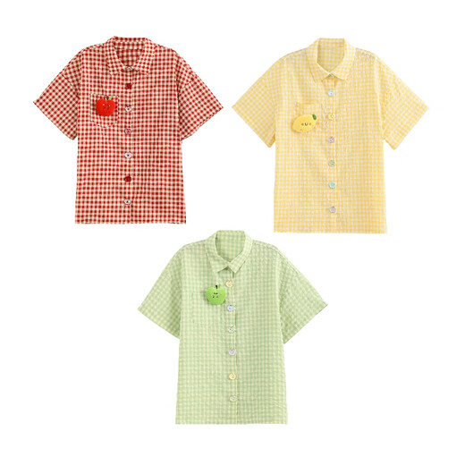 Mori Girl Tribe Summer Sweet Girl Plaid Shirt Women's Summer Doll Decoration Colorful Buttons Versatile Loose Top New Style Green Apple Style S Model Code
