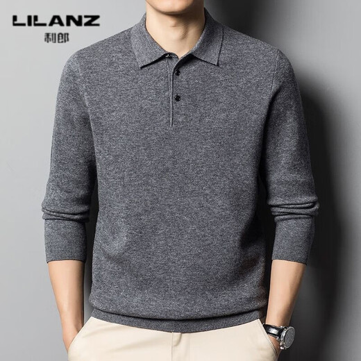 LILANZ 100% pure wool sweater winter thickened warm knitted sweater daddy loose casual solid color long-sleeved t dark gray 98631 thickened 3XL (56) recommended weight 175-190Jin Jin equals 0.5 kg