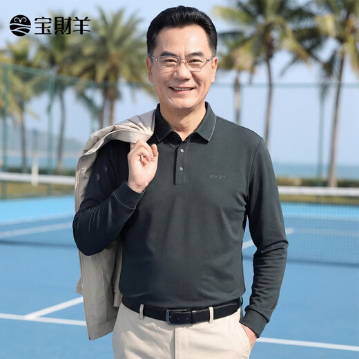 Baocaiyang long-sleeved T-shirt men's dad's clothing spring and autumn business casual lapel polo sweater middle-aged and elderly clothing