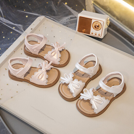 G.duck Little Yellow Duck Girls Princess Sandals New Summer Baby Girl Casual Soft Soled Beach Shoes Children's Fashionable Bow White 22 Inner Length Approximately 14.7 cm