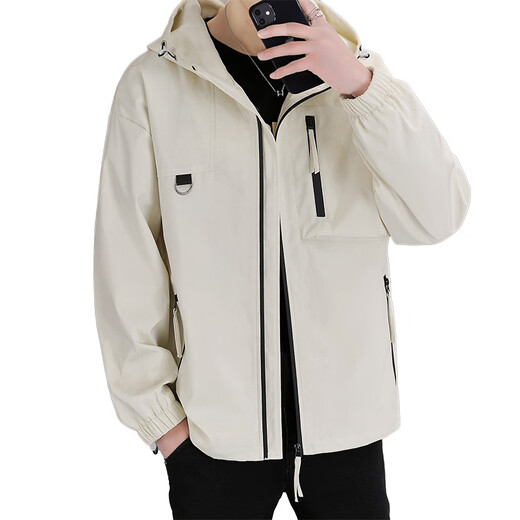 Hengyuanxiang 2026 New Spring Hot Jacket Men's Brown Hooded Work Jacket Men's Spring and Autumn Versatile Youth Top Black M