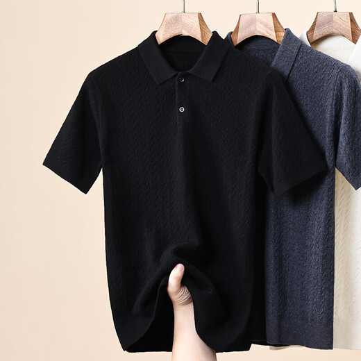 PERRY BURRY Jingdong direct purchase 26 spring woolen sweater men's short-sleeved new worsted men's sweater sweater trial black (shirt collar) XL 180/96A