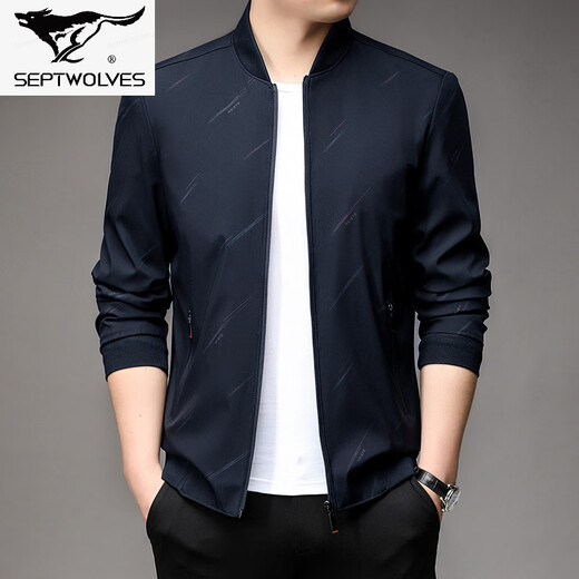 Septwolves men's jacket new spring and autumn young and middle-aged business slim baseball collar top casual jacket men's upper cyan 2350 L 175