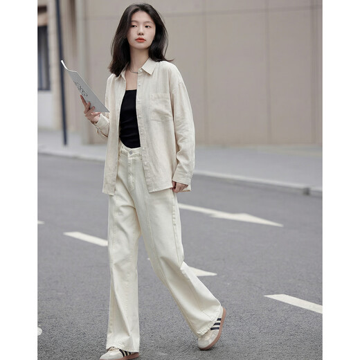 Demana contains linen lyocell spring simple lapel big pocket loose slimming shirt for women with high quality