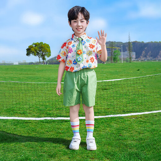 Ultraman boys short-sleeved suit summer 2025 new handsome children's Korean shirt three-piece set boys summer fashion clothes boys suit + tie + socks 140 cm