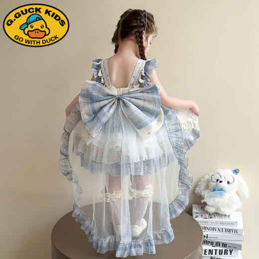 G.duck little yellow duck girls summer dress children's Lolita princess dress small and medium-sized children's girls summer tulle skirt with tail + MDDUO2529 pastoral style shell Lolita suspender plaid 110 cm