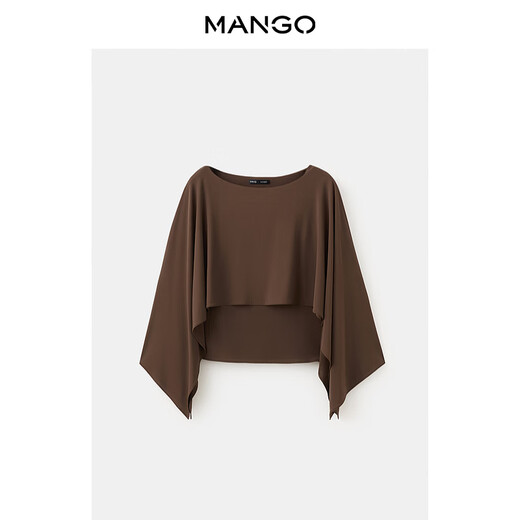 MANGO Bloom Series Women's Shirt 2026 Spring New French Style Round Neck Straight Three-quarter Sleeve Top Brown S