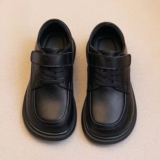 G.duck Little Yellow Duck Boys' Small Leather Shoes Soft Sole Children's Black British Style Primary School Students Autumn and Winter Breathable Performance Shoes for Middle and Large Children Black 26 Shoe Inner Length 16CM