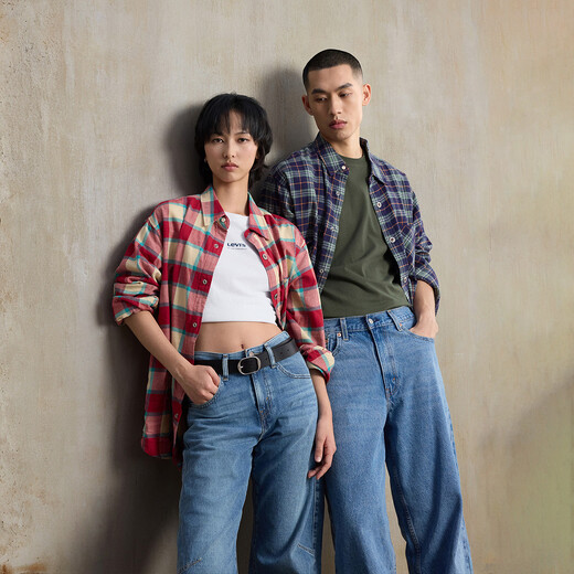 Levi's SilverTab new men's American retro plaid casual knitted shirt red and yellow L