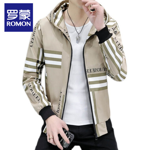 ROMON Spring and Autumn Men's Hooded Youth Casual Large Size Long-Sleeved Jacket Middle and High School College Student Fat Plaid Pattern Diamond A (Hooded Jacket) M 105Jin Jin is equal to within 0.5 kg