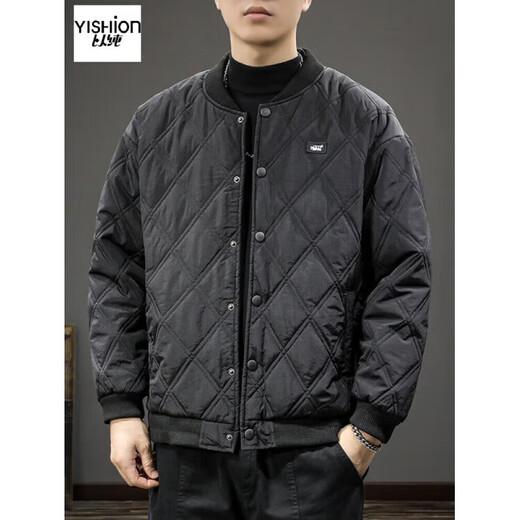 YISHion winter trendy brand retro diamond plaid jacket cotton coat men's loose large size casual baseball uniform warm cotton coat thick coat flagship official 16001 military green S suitable weight 90-110Jin Jin is equal to 0.5 kg