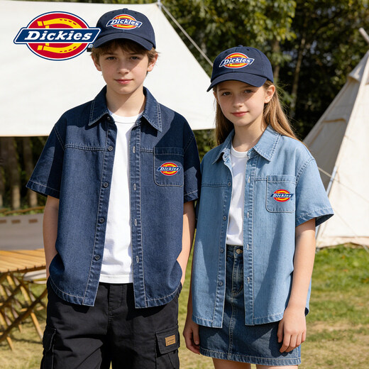 Dickies children's Tencel denim shirt 2026 new children's clothing summer boys summer clothing girls short-sleeved shirt denim light blue Sib K 120