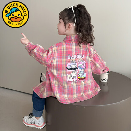 G.duck Girls' Shirt Jacket Spring and Autumn 2026 Western Style Children's Long Sleeve Plaid Shirt Thin Baby Girl Lab Top Pink 130 Recommended 120-130cm6-7 years old