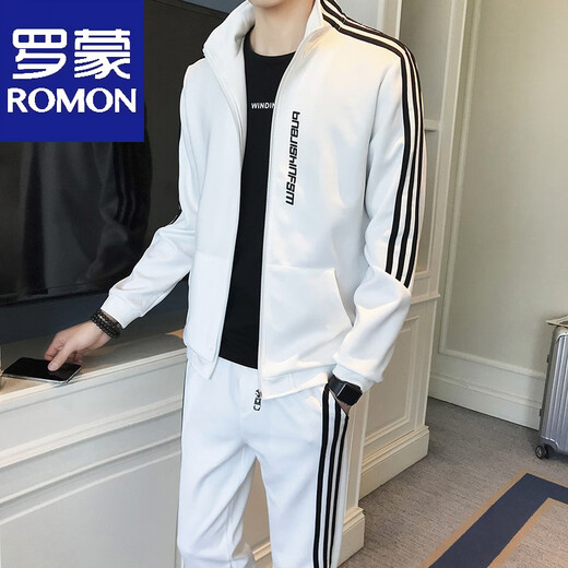 ROMON stand-up collar sweatshirt sportswear jacket men's autumn running fitness men's youth matching white suit 52 white M