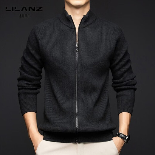 LILANZ men's knitted cardigan new fall and winter stand-up collar zipper pure wool long-sleeved casual fashion top sweater gray green 14XL (115)