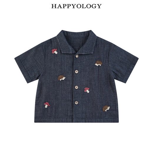 Happyology British children's summer lapel double-layer yarn embroidered top girls boys shirt