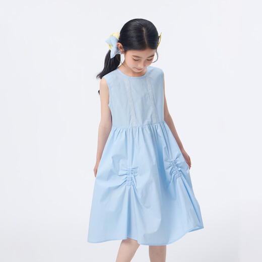 Xiaoyinman children's clothing girls pure cotton breathable dress 26 summer children's personalized fashion princess dress blue 110