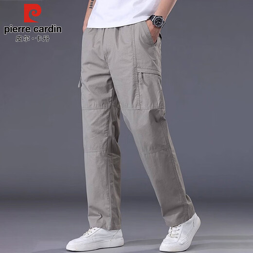 Pierre Cardin casual pants men's spring and summer pure cotton workwear straight pants men's loose wide-leg long pants men's military green XL