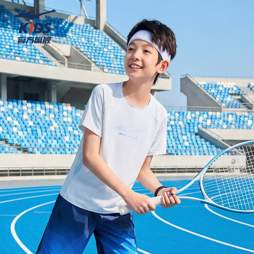 Hongxing Erke children's clothing children's short-sleeved T-shirt boys 2026 summer new sports ice-feel quick-drying stretchable soft sweater white 130