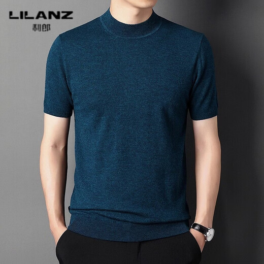 LILANZ's new 100% wool sweater short-sleeved men's spring and autumn new half turtleneck sweater bottoming knitted T-shirt for men Haqing 14XL (180)
