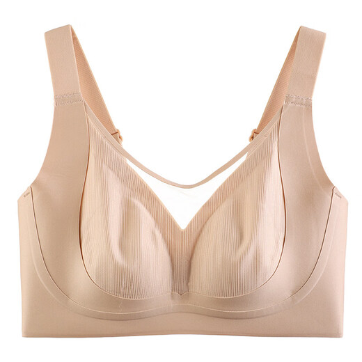 Tube top bra for women with big breasts, slim and slim, adjustable breast reduction and anti-sagging type, no wires, purple + milky white M (recommended 70D_75BC)