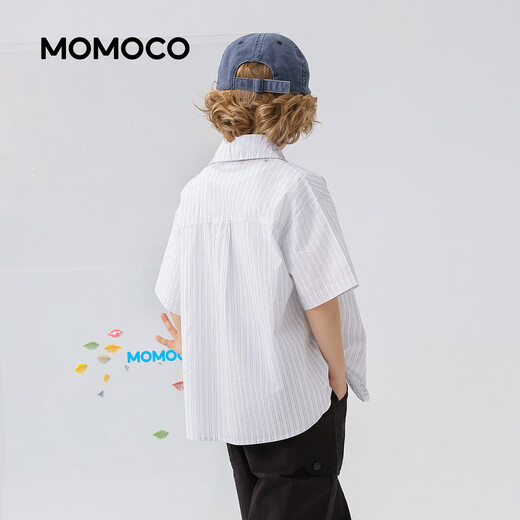 Mami Maka (MOMOCO) boys' short-sleeved shirt summer children's fashion versatile children's shirt blue and white 130
