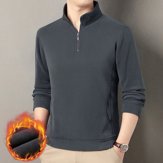 DANCING WOLVES Pocket Polar Fleece Half-Zip Thickened Warm Men's Sweatshirt Blue 3XL 56--125