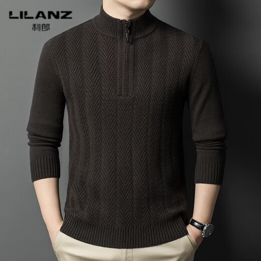 LILANZ Autumn and Winter 100% Wool Sweater Men's Round Neck 540g Thickened Half-High Round Neck Zipper Warm Knitted Sweater Jingxiu Gray Thickened 14XL (170)