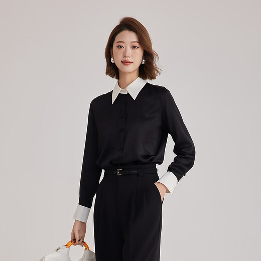 OBEG Ou Biqian light luxury silk shirt 10501083 black S