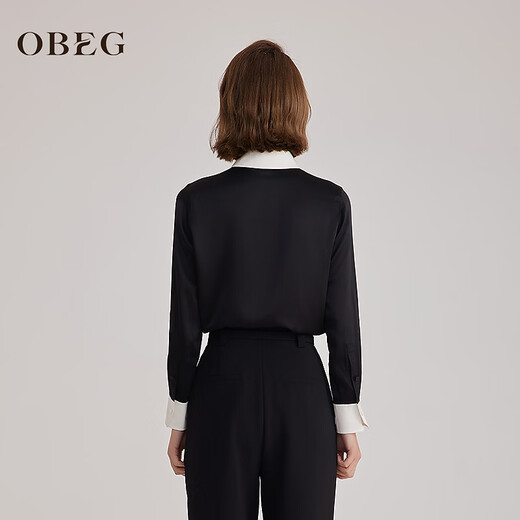 OBEG Ou Biqian light luxury silk shirt 10501083 black S