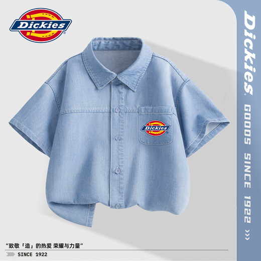 Dickies children's Tencel denim shirt 2026 new children's clothing summer boys summer clothing girls short-sleeved shirt denim light blue Sib K 120