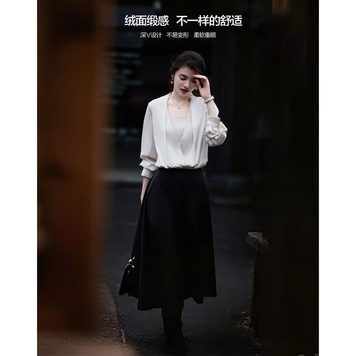 Demana Moonlight Lover Spring and Autumn Elegant Deep V Two-piece Stacked Placket Blouse Lantern Sleeve Shirt Women's Top