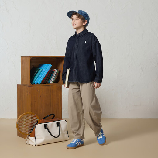 MQD Boys College Style Workwear Lapel Washed Denim Shirt