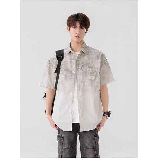 Playboy (PLAYBOY) pure cotton short-sleeved shirt men's summer ice-like thin quarter-sleeved shirt trendy gradient color half-sleeved shirt jacket 6503 blue 2XL recommended 150-170Jin Jin equals 0.5 kg