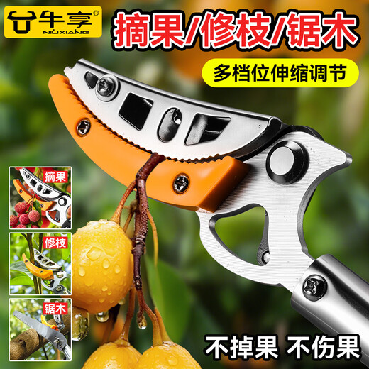 Niuxiang fruit-picking artifact pruning shears telescopic high-branch shears high-altitude fruit picking extended picker high-altitude fruit picking manual farm tools high-branch fruit picking shears 1.5m stainless steel yellow shear head