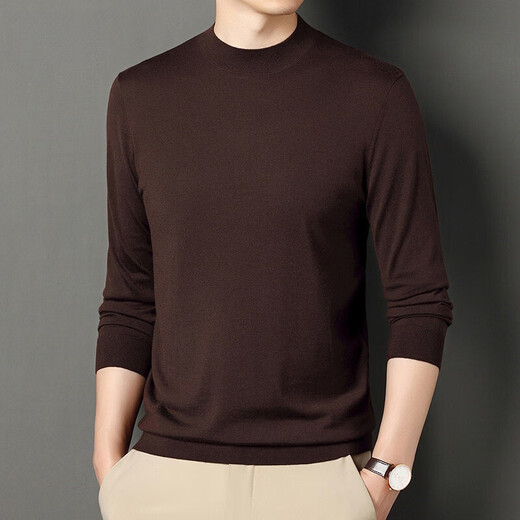 Jiumuwang men's wool sweater solid color half turtleneck thin pullover knitted base warm sweater burgundy M