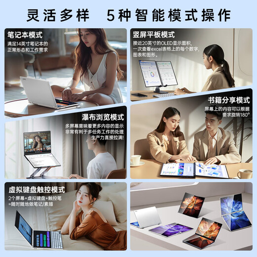 Dere 2025 new AI smart laptop dual touch screen flip folding notebook 14-inch touch screen portable tablet for designers and editors 360 yogaAI dual screen touch notebook 32G memory + 512GB solid state