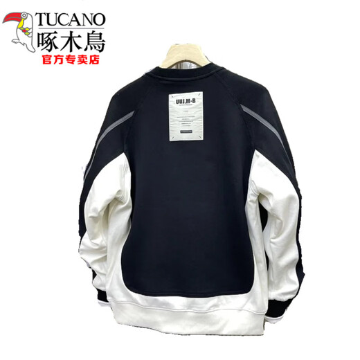 Woodpecker (TUCANO) Spring and Autumn New Trendy Fashion Splicing Sweater Men's Korean Style Casual and Versatile Design Round Neck Handsome Long-Sleeved Top White M