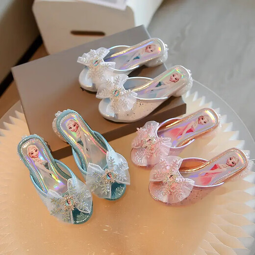 Girls' slippers summer Elsa Princess shoes children's sandals little girl's shoes baby girl's shoes soft sole children's non-slip pink 30 yards inner length 17.6cm