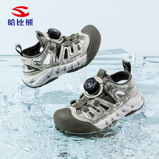 HOBIBEAR children's shoes summer children's toe-cap sandals knob buckle outdoor girls' beach shoes medium and large children's shoes 621305 military green 28