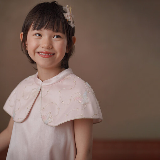 Haqi children's clothing sweet pink girls dress Qianjin style shawl mid-length skirt children's new Chinese dress skirt 2026 summer pink 110