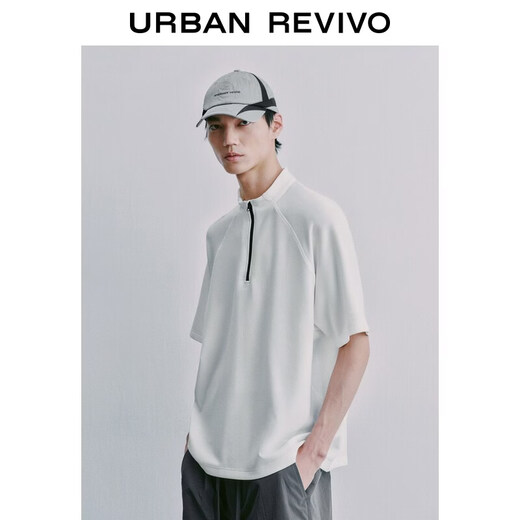 UR2026 Spring New Men's Sports Trendy Spliced Raglan Sleeve Half-Zip T-Shirt UUN460003 Original White L