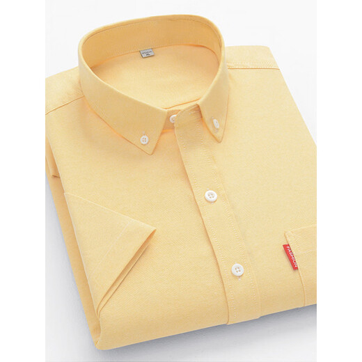 ROMON 100 pure cotton men's short-sleeved shirt for young and middle-aged casual cotton Oxford half-sleeved solid color shirt large size men's DXNJF-08 pink pocket style XL 130-145Jin Jin equals 0.5 kg